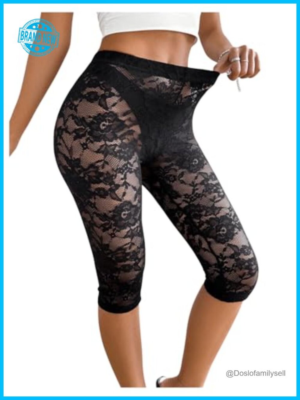 Floral Lace Capri Leggings Sheer Mesh Skinny High Waisted Pants